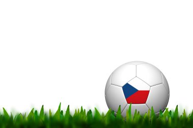 3D Soccer balll Czech Flag Patter on green grass over white back clipart