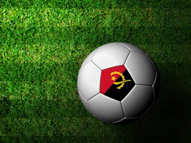 Angola bayrağı desen 3d render yeşil çim futbol topu