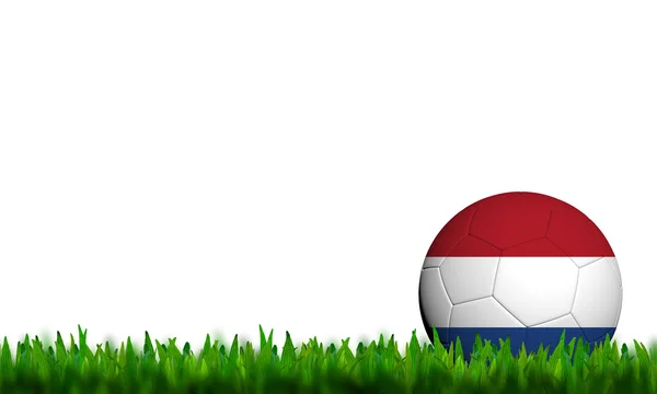 3D Football Holanda Bandeira Patter em grama verde na parte traseira branca — Fotografia de Stock