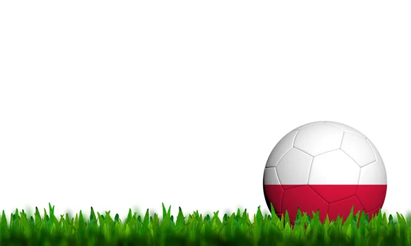 3D Voetbal Polen vlag geklets in groene gras op witte pagina — Stockfoto
