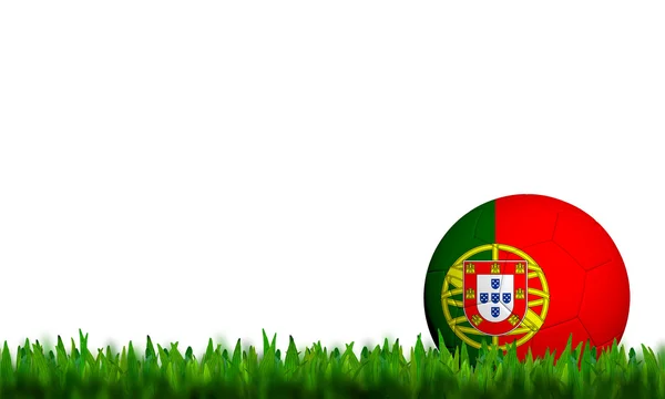 3 d サッカー ポルトガル旗白を上の緑の草にパタパタします。 — ストック写真