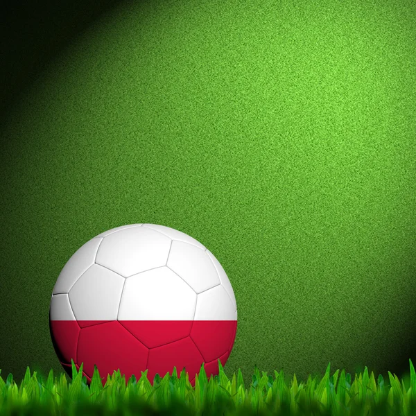 3D Voetbal Polen vlag geklets in groene gras — Stockfoto
