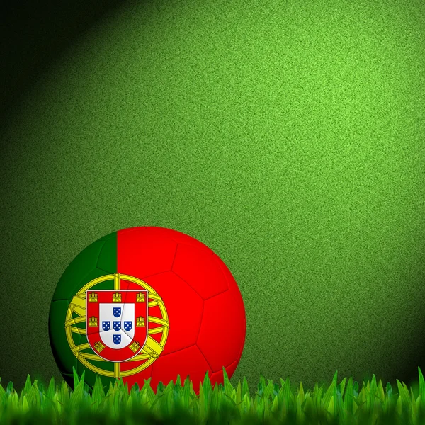 3D Fußball portugiesische Flagge Pattern in grünem Gras — Stockfoto
