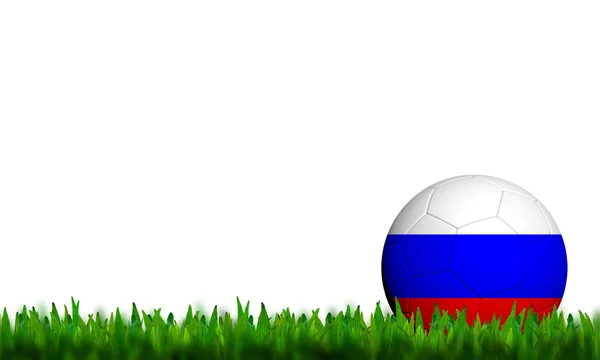 3D Voetbal Rusland vlag geklets in groene gras op witte pagina — Stockfoto