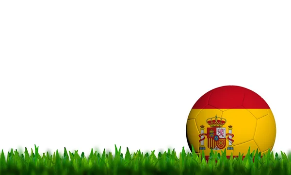 3D voetbal Spanje vlag geklets in groene gras op witte achtergrond — Stockfoto