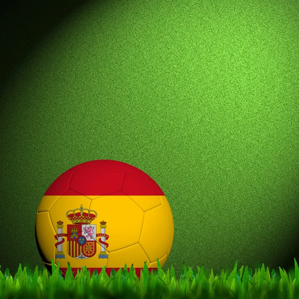 3D Fotboll Spanien flagga smattra i grönt gräs — Stockfoto