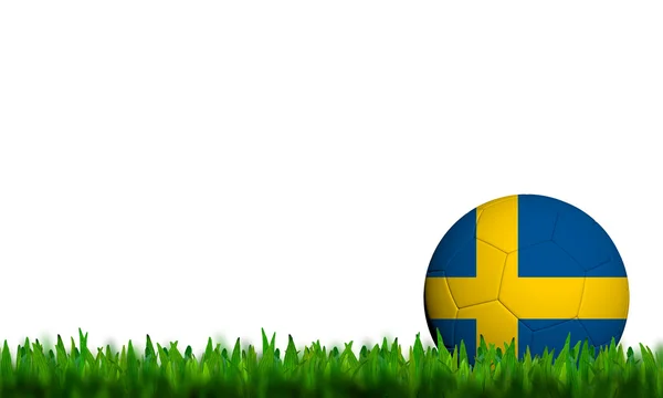 3D voetbal Zweden vlag geklets in groene gras op witte pagina — Stockfoto