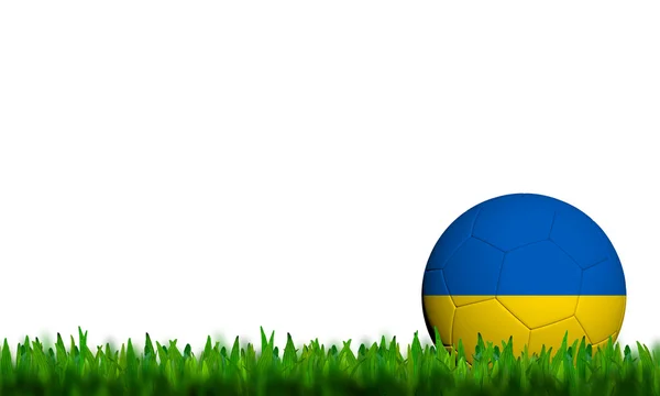 3D Football Ukraine Drapeau Patter dans l'herbe verte sur fond blanc — Photo