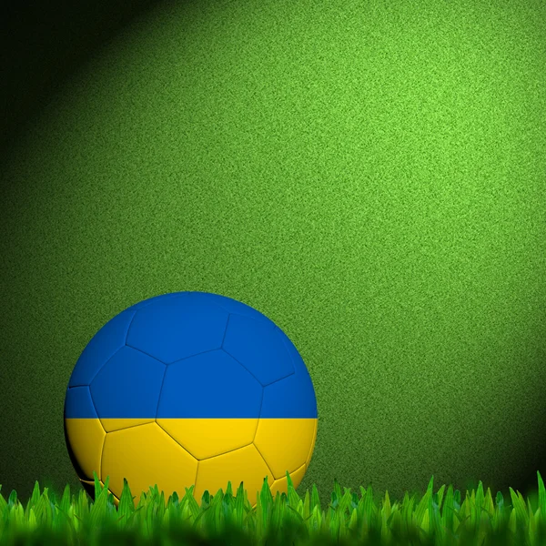 3D futbol Ukrayna bayrağı yeşil çim pıtırtı — Stok fotoğraf