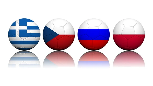 3D render futbol topları ile bayrak deseni, Avrupa Futbol cha — Stok fotoğraf