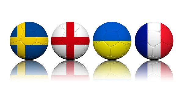 Representación 3D Balones de fútbol con patrón de bandera, European Soccer Cha —  Fotos de Stock