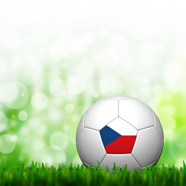 Fútbol 3D bandera checa Patter en hierba verde y fondo — Foto de Stock