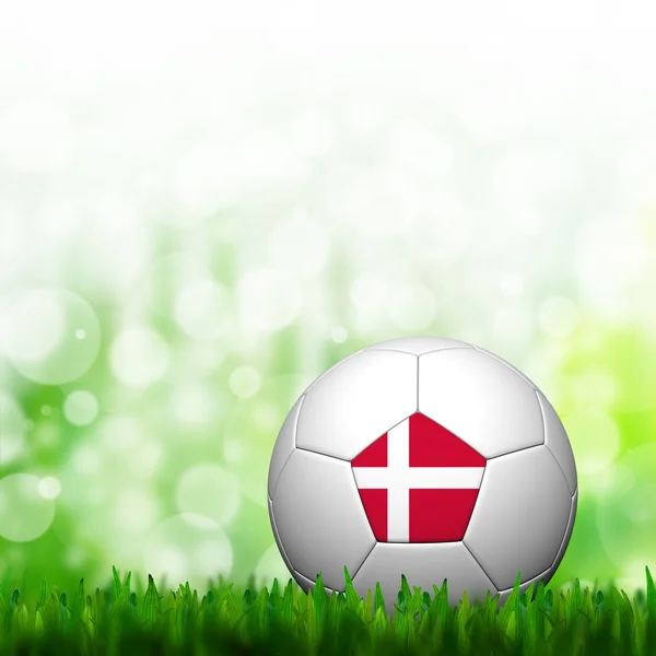 3d 足球丹麦国旗模式的绿草和背景 — 图库照片