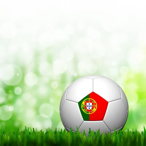 3 d サッカー ポルトガル旗緑の草と背景パターンします。 — ストック写真