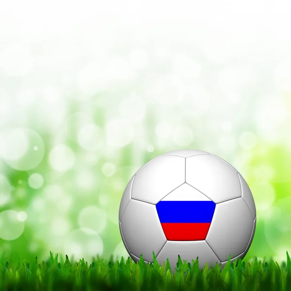 Bandera de Rusia de fútbol 3D golpeteo en el fondo y la hierba verde — Stok fotoğraf