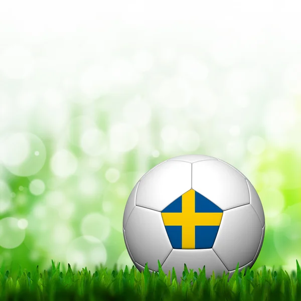Bandera de Suecia de fútbol 3D golpeteo en el fondo y la hierba verde — Stockfoto