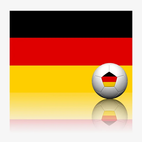 Alemanha futebol e bandeira com refletir sobre backgroun branco — Fotografia de Stock