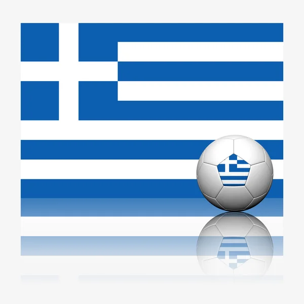 希腊足球足球和旗子与反映在白色背景上 — 图库照片