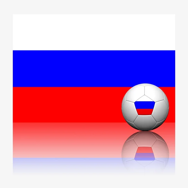 Rusia fútbol fútbol y bandera con reflexionar sobre fondo blanco — Foto de Stock