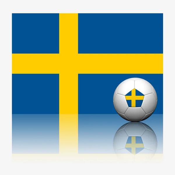 Suède football football et drapeau avec reflet sur fond blanc — Photo