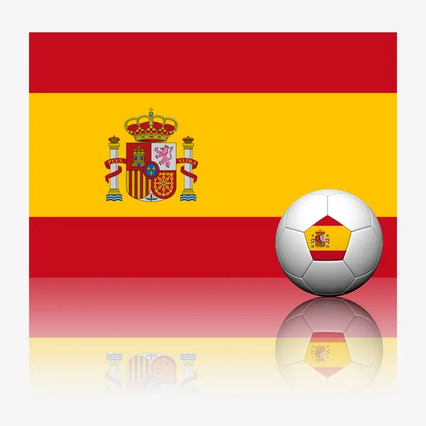 İspanya futbol futbol ve bayrağı ile beyaz zemin üzerine yansıtmak — Stok fotoğraf