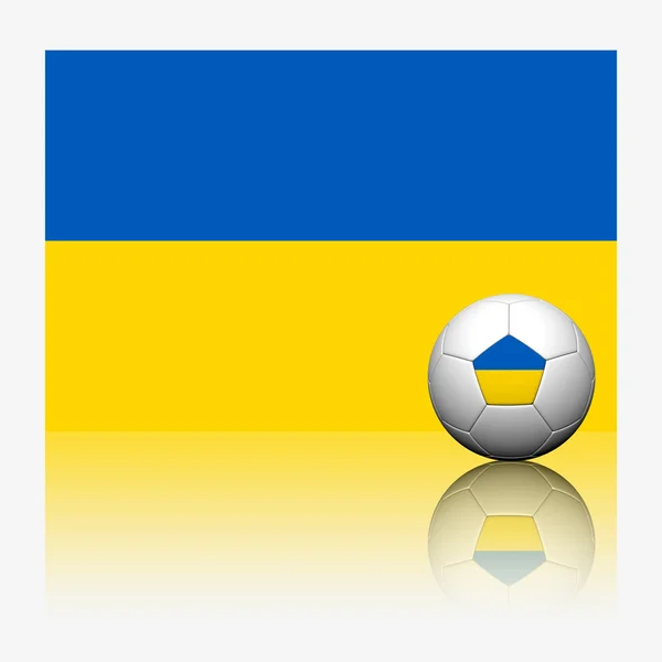 Beyaz adam Ukrayna Futbol futbol ve bayrağı ile yansıtmak — Stok fotoğraf