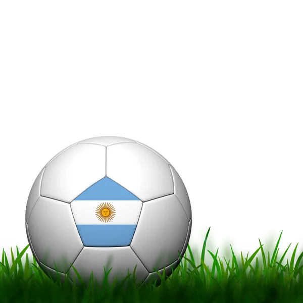 Yeşil çimenlerin üzerinde beyaz backgr içinde 3D futbol Arjantin bayrağı pıtırtı — Stok fotoğraf