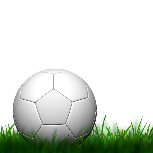Futebol 3D em grama verde no fundo branco — Fotografia de Stock
