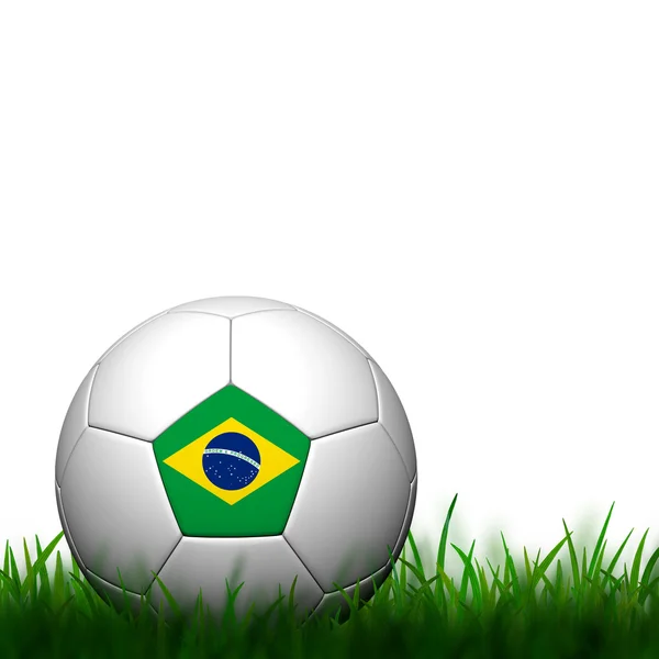 3D Football Brazil Flag Patter in green grass on white backgroun — Stock Photo, Image