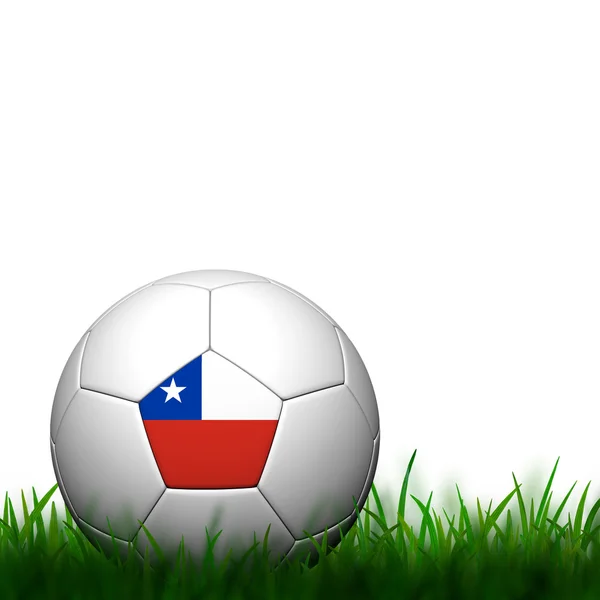 3 d サッカー チリの国旗は白地に緑の草にパタパタします。 — ストック写真