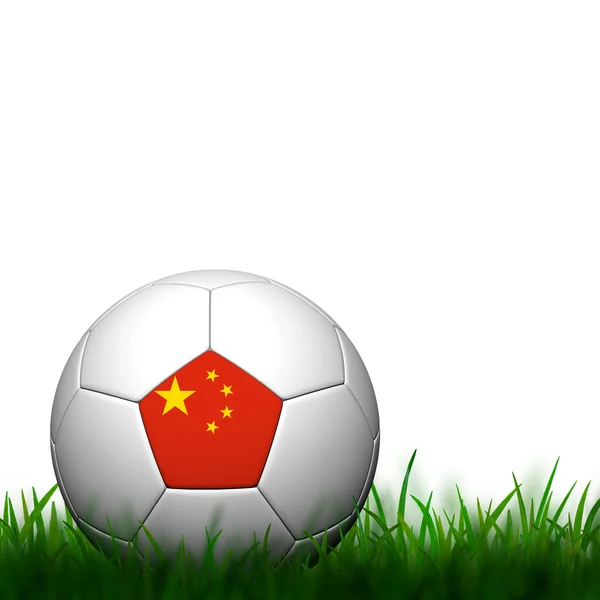 3 d サッカー中国の国旗は白地に緑の草にパタパタします。 — ストック写真
