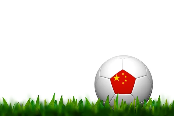 Balón de fútbol 3D Bandera de China Patter en la hierba verde sobre la espalda blanca —  Fotos de Stock