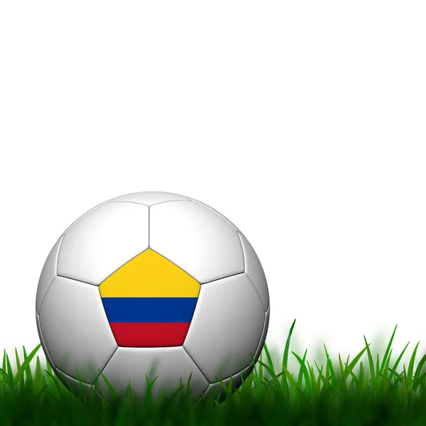 Yeşil çimenlerin üzerinde beyaz backgro içinde 3D Futbol Kolombiya bayrak pıtırtı — Stok fotoğraf