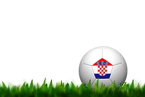 3D futbol balll Hırvatistan bayrağı yeşil çimenlerin üzerinde beyaz ba üzerinde pıtırtı. — Stok fotoğraf