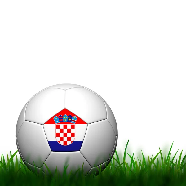 3 d サッカーのクロアチアの旗は白いれたらに緑の草にパタパタします。 — ストック写真