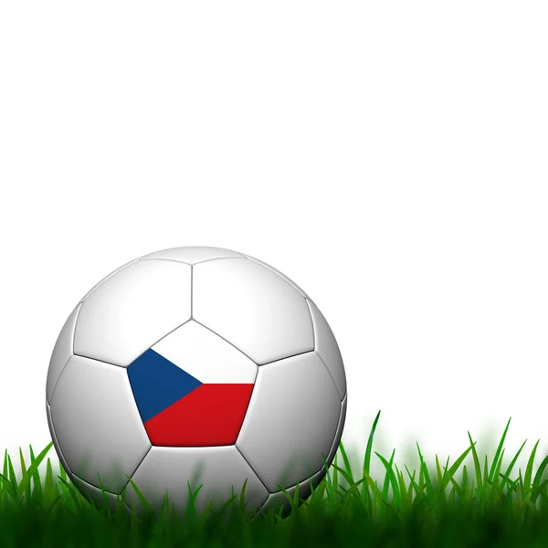 3 d サッカーのチェコの国旗は白地に緑の草にパタパタします。 — ストック写真
