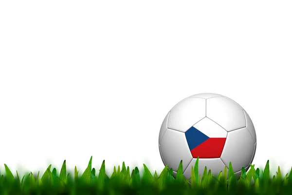 Pallone da calcio 3D Bandiera ceca Patter sull'erba verde sul retro bianco — Foto Stock