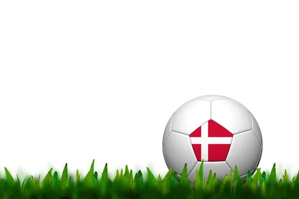 Balll de futebol 3D Dinamarca Bandeira Patter na grama verde sobre ba branco — Fotografia de Stock