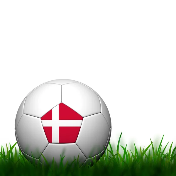 Yeşil çimenlerin üzerinde beyaz backgrou içinde 3D futbol Danimarka bayrağı pıtırtı — Stok fotoğraf