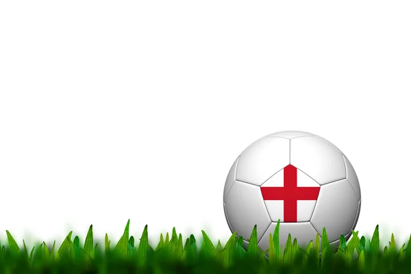3D Soccer balll England Flag Patter on green grass over white ba — Stock Photo, Image