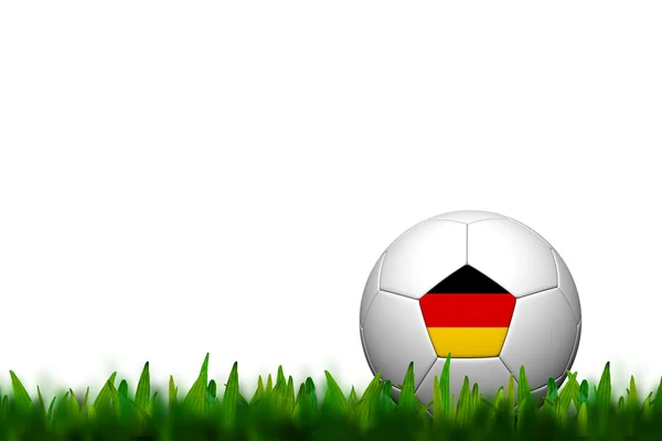 3D futbol balll Almanya bayrağı yeşil çimenlerin üzerinde beyaz ba üzerinde pıtırtı. — Stok fotoğraf