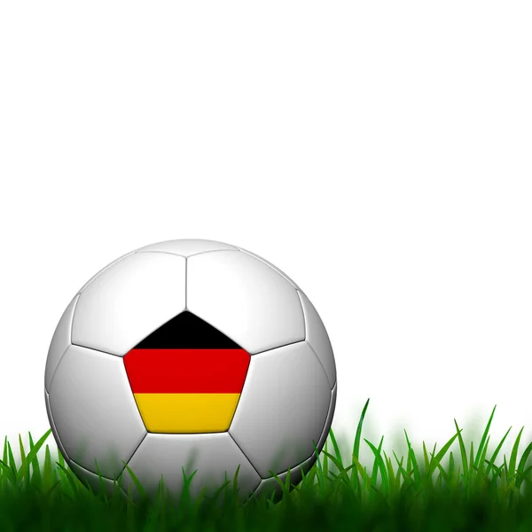3D labdarúgó Németország lobogója kopog a zöld fűben, a fehér háttérb — Stock Fotó