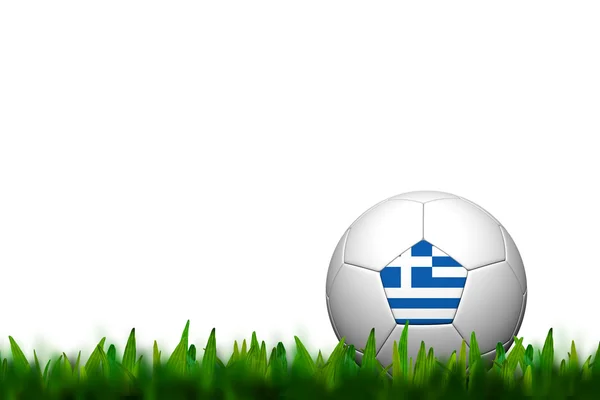 3D Soccer balll Greece Flag Patter on green grass over white bac — Stock Photo, Image