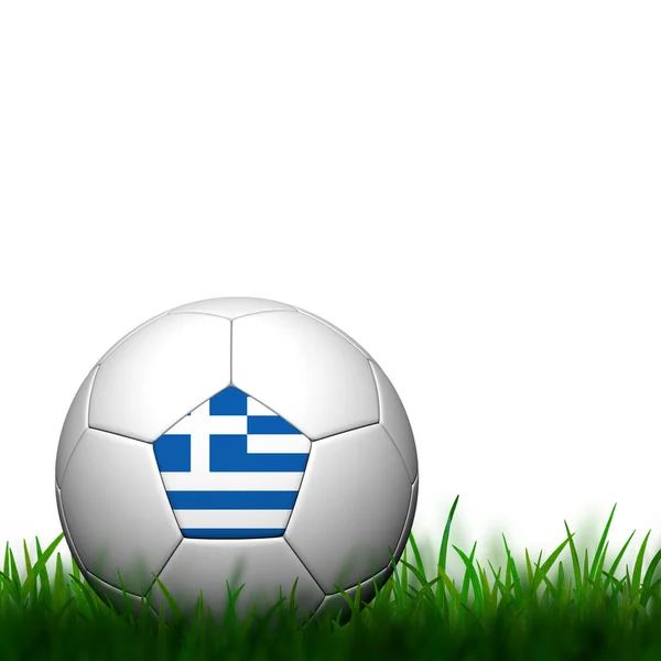3d 足球希腊国旗模式在绿色草地上白色 backgrou — 图库照片