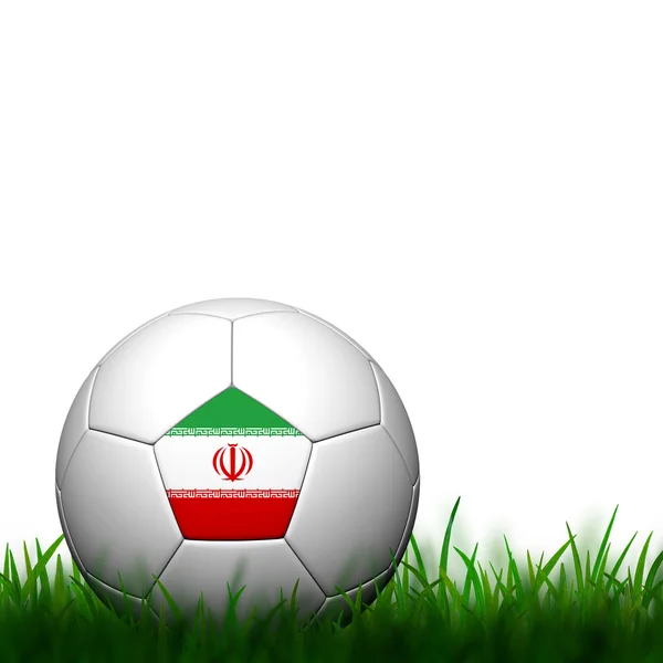 3d 足球伊朗国旗模式在白色背景上的绿草 — 图库照片