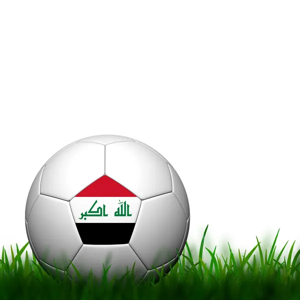 3D voetbal Irak vlag geklets in groene gras op witte achtergrond — Stockfoto