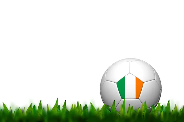 3D Soccer balll Ireland Flag Patter on green grass over white ba — Stock Photo, Image
