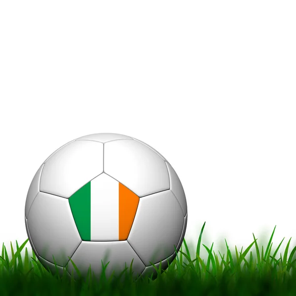 Yeşil çimenlerin üzerinde beyaz backgrou içinde 3D futbol İrlanda bayrağı pıtırtı — Stok fotoğraf