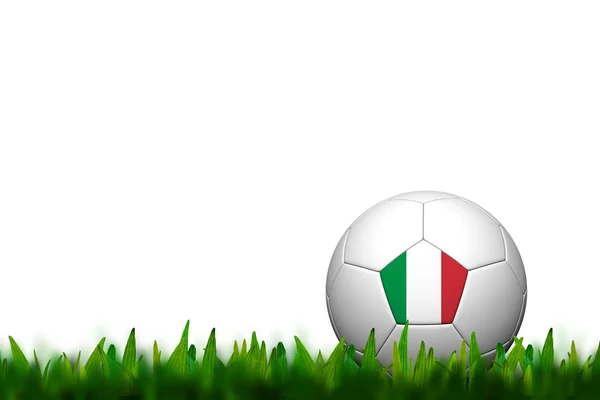 3d 足球 balll 意大利国旗模式在绿色草地上白色的后面 — 图库照片