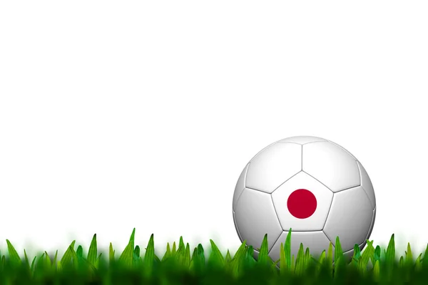 3D ποδοσφαίρου balll Ιαπωνία σημαία κορακίστικα για την πράσινη χλόη πέρα από λευκό πίσω — Φωτογραφία Αρχείου